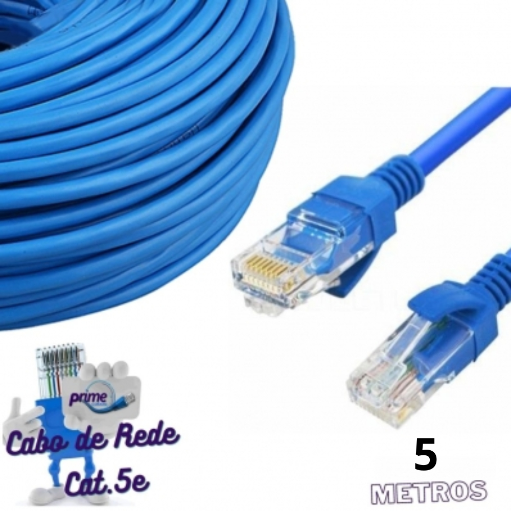 Cabo de Rede KAPBOM 2 Metros e 5 Metros 10.2 Gbps Cat5e Azul Reforçado Alta Qualidade wifi ethernet Notebook/Computador
