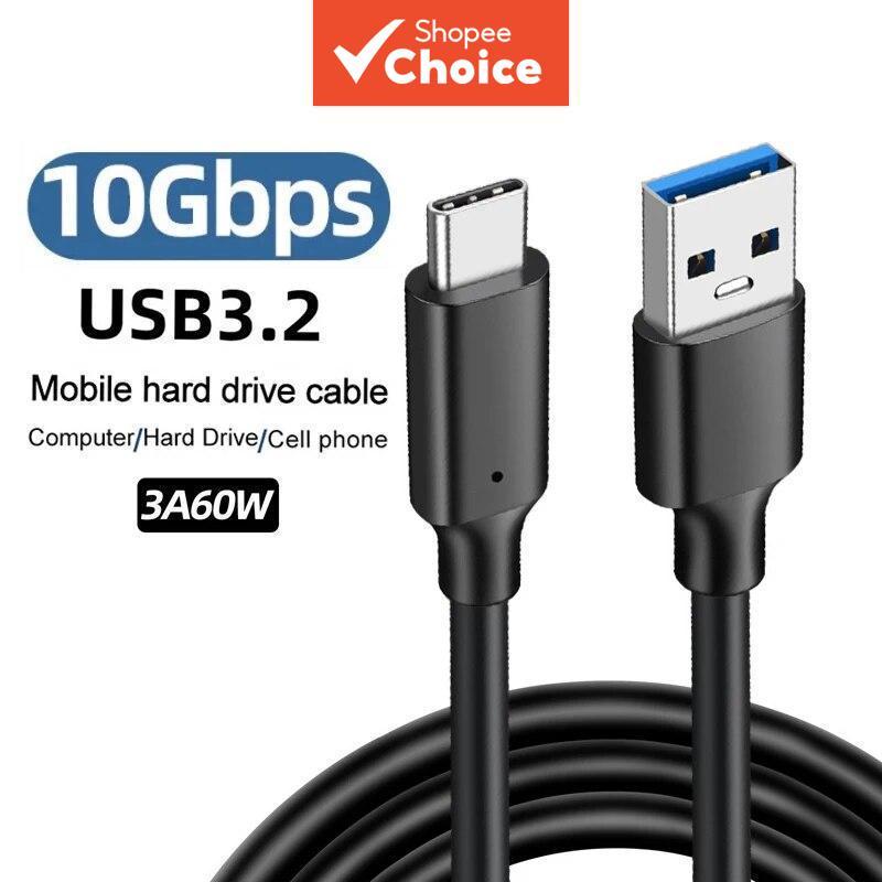 Cabo USB 3.2 10 Gbps Tipo-A Para-C 3A 60W Transferência De Dados De Carregamento Rápido Disco Rígido SSD QC 3.0 Gen2