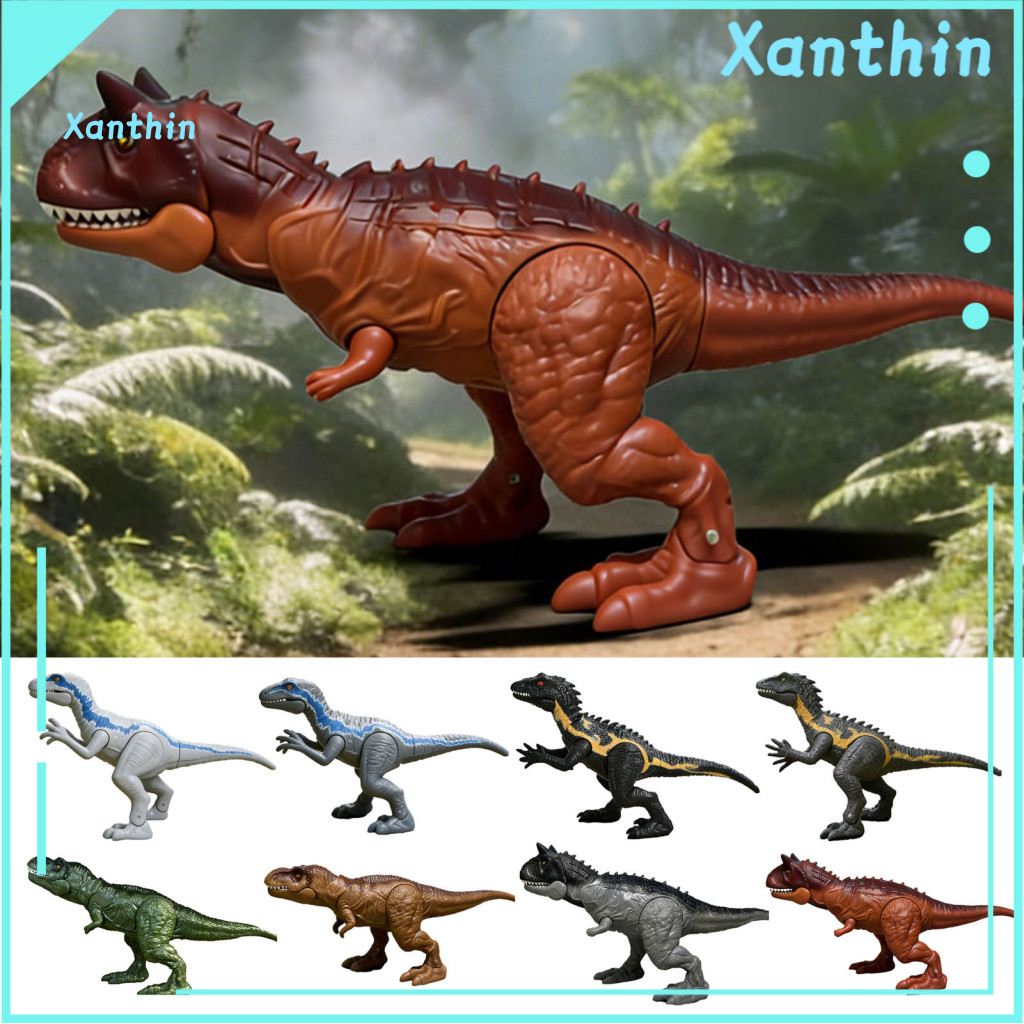 Educational Dinosaur Toy Kids with Light and Sound Movable Joints T-rex Carnotaurus Velociraptor Figures Simulated for T
