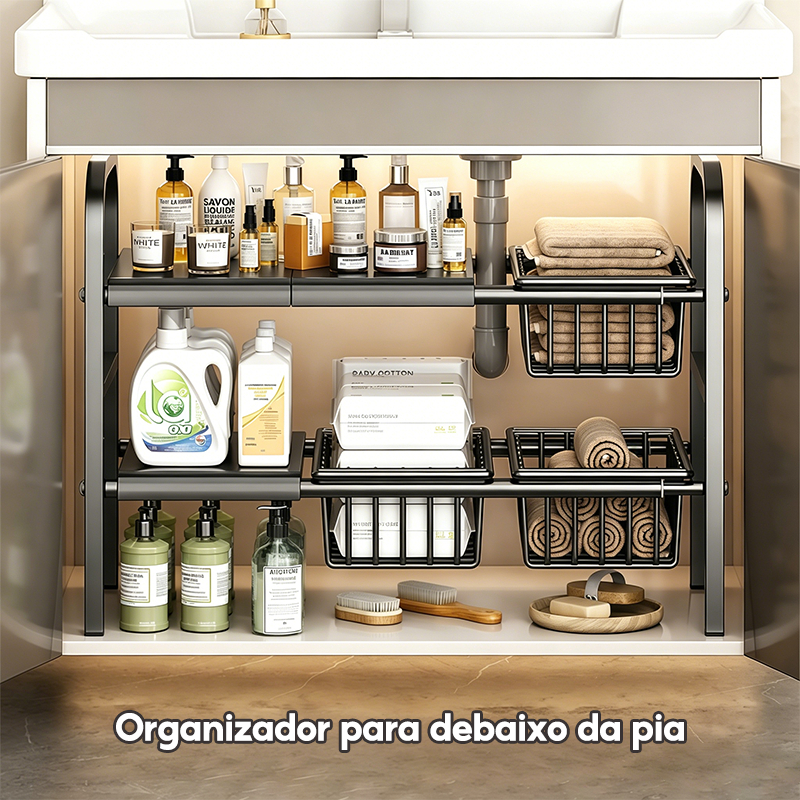 Under Sink Shelf Kitchen Storage Rack Space Saving Extendable
