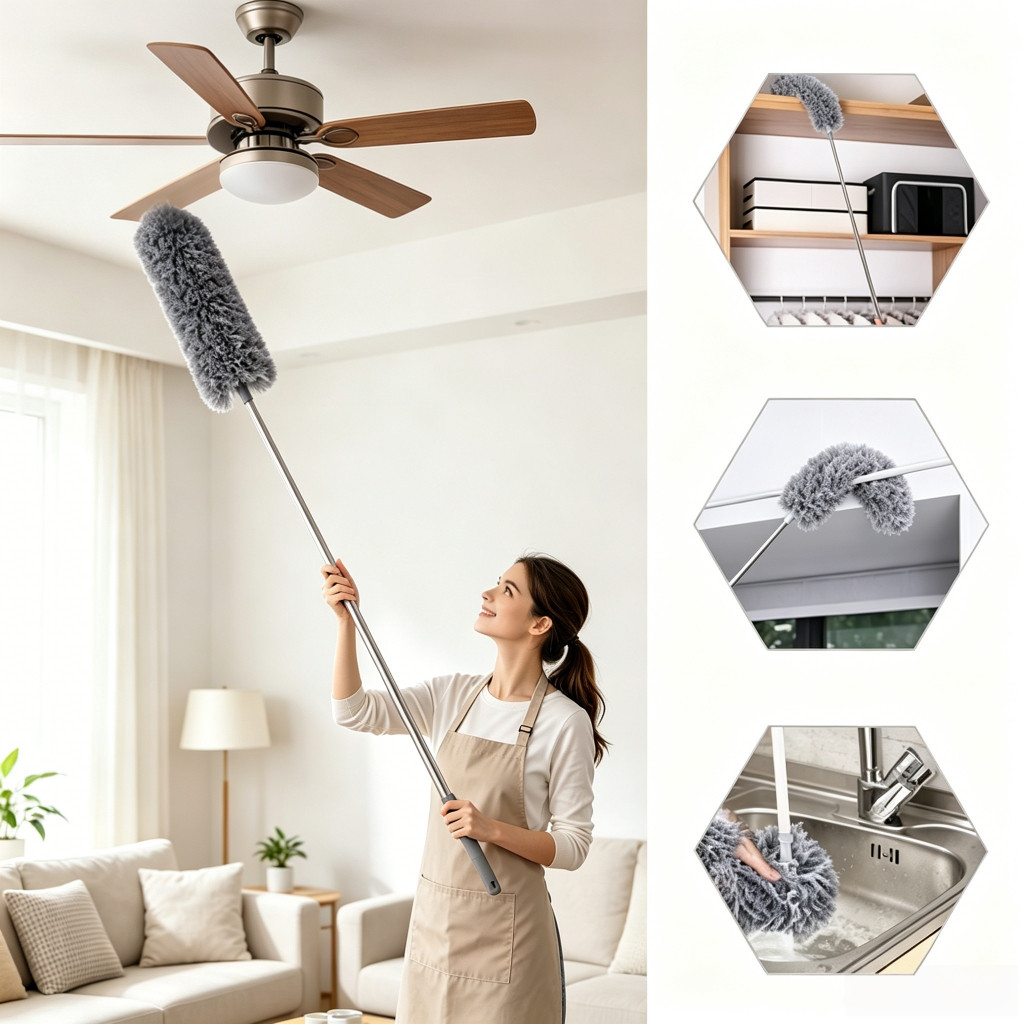 Microfiber Duster with Extendable Rod up to 280cm – Anti-Dust Flexible High Absorption Cleaning High Places