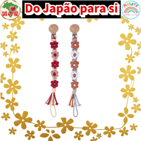 Symbolife Pacifier Clip with Wooden Clip, Daisy Flower Braided Design, 30cm Extendable 【Do Japão para você】