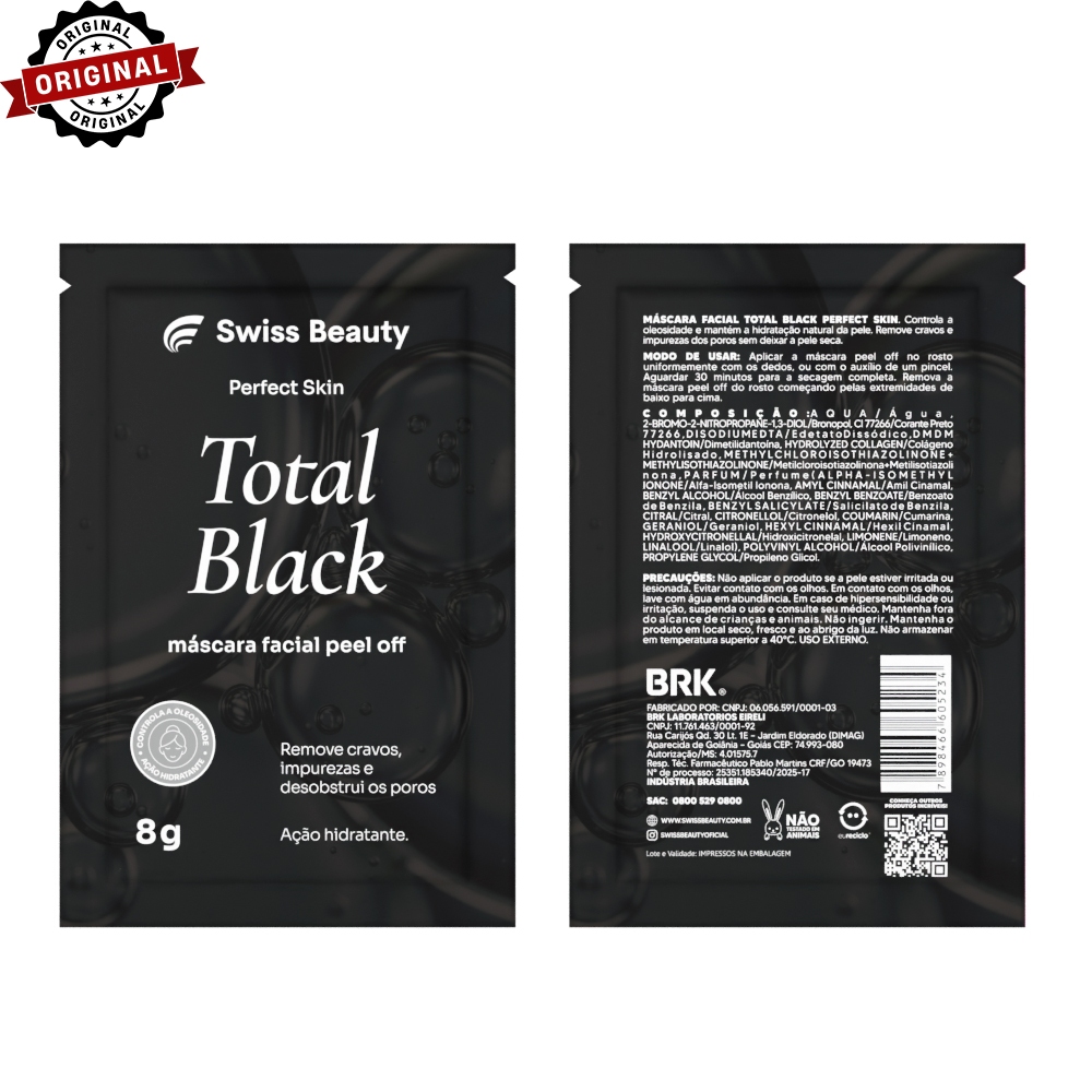 Sachês Máscara Facial Peel Off Remove Cravos e Impurezas Total Black Swiss Beauty