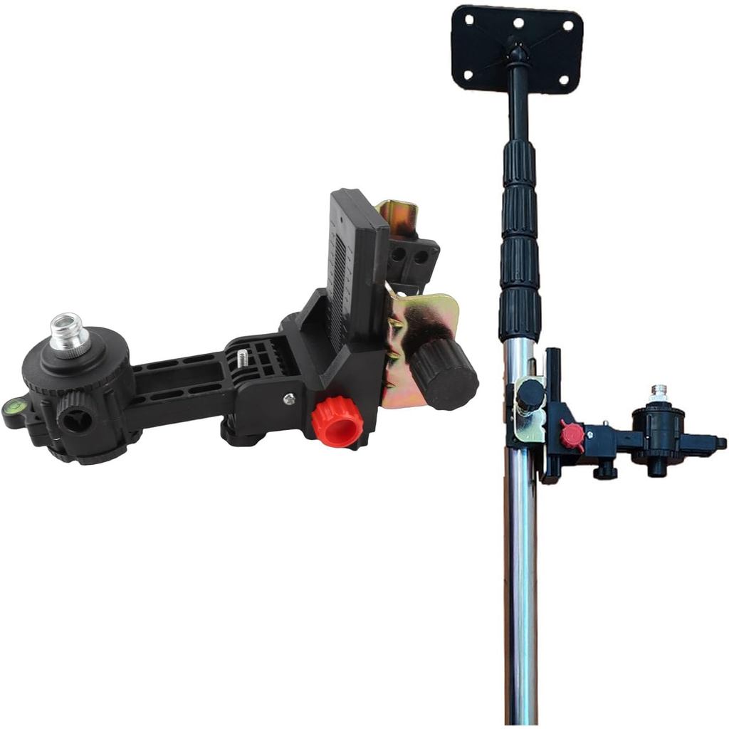 Fine Tuning Bracket Level Tool Adapter, 360 Degree Rotation Telescoping Pole Head, with Adjustable Opening Clip, for Tel