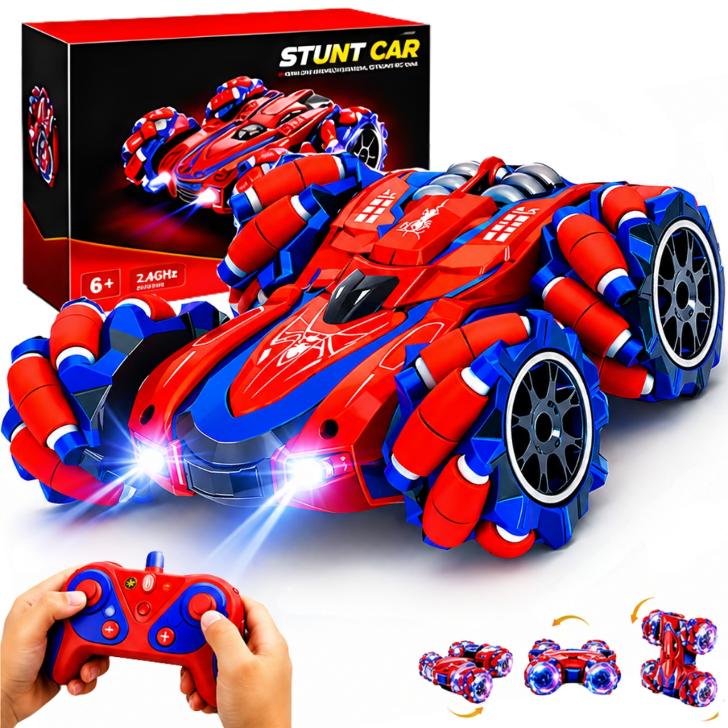 Carro Drift Aranha Vermelho Controle Remoto 360° Luz e Veloz