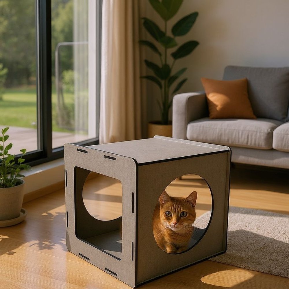 Casinha Nicho Minimalista para Gatos em MDF Linen Grigio