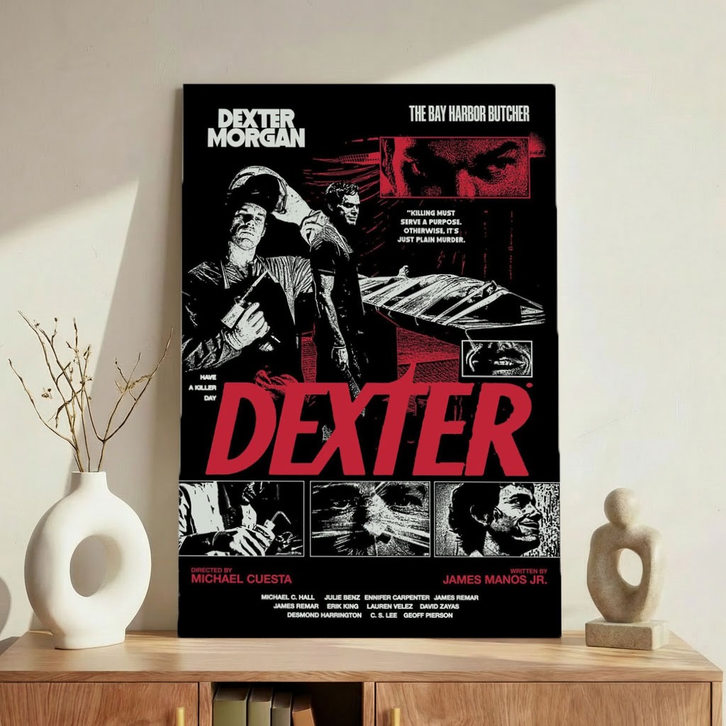Quadro Dexter Morgan Poster Cinema Decoração Quarto Sem Furar Parede