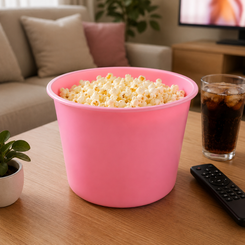Balde de Pipoca 1,5L Plástico Colorido Para Cinema Festa Eventos 4 Cores Amarelo Branco Rosa Azul