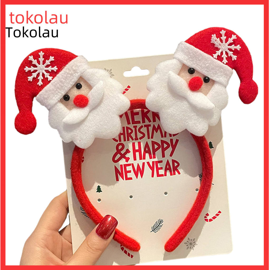 Santa Claus Headband Christmas with Shiny Sequin Antler Ears Elastic Anti-slip Narrow Band Bow Hair Accessory for New Ye