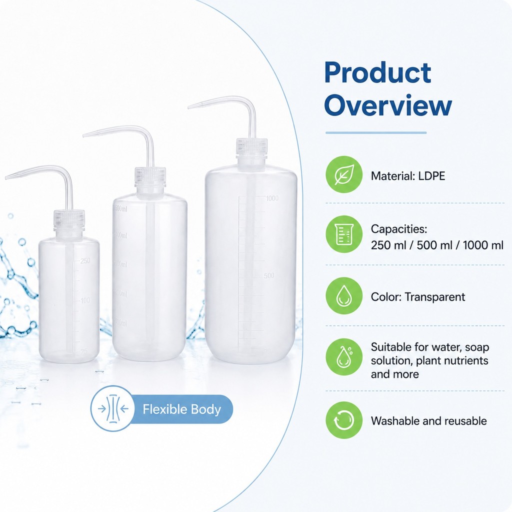 (250/500/1000ml) clear squeeze washing bottles with measurements - narrow nozzle