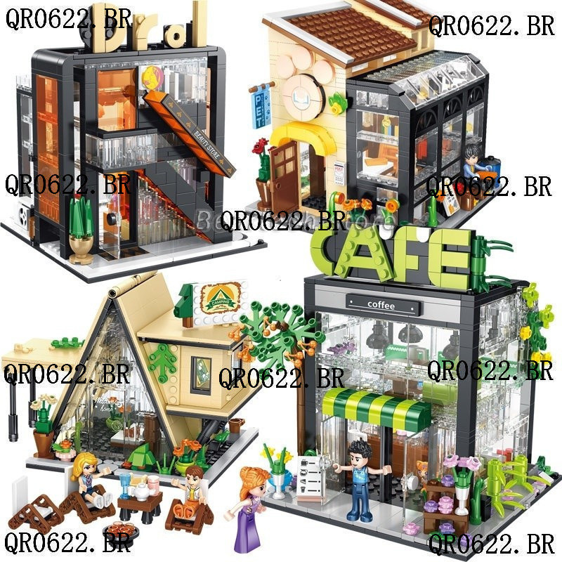 Arquitetura Da Cidade Villa Coffee Flower Shop Blocos De Construção Amigos Hut Home House Village Brinquedos