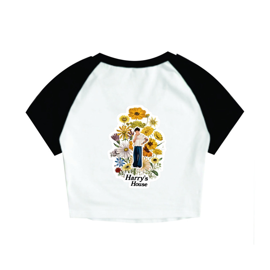 Cropped Raglan Feminino Tumblr blogueira Harry Styles Flowers House feminina curta