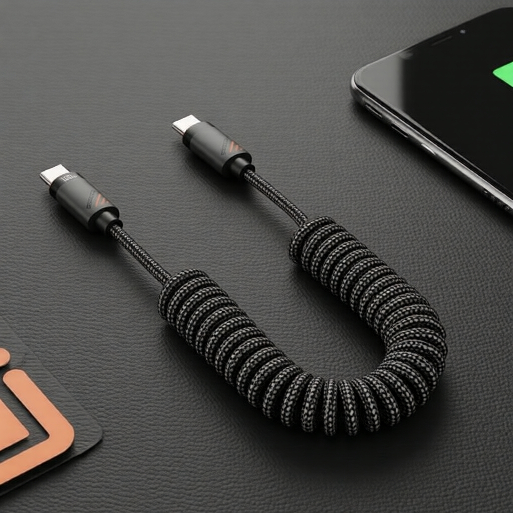 Essager Cabo USB-C para USB-C de 100W PD com Mola para iPhone 16/15/14, Xiaomi, Samsung, MacBook, iPad