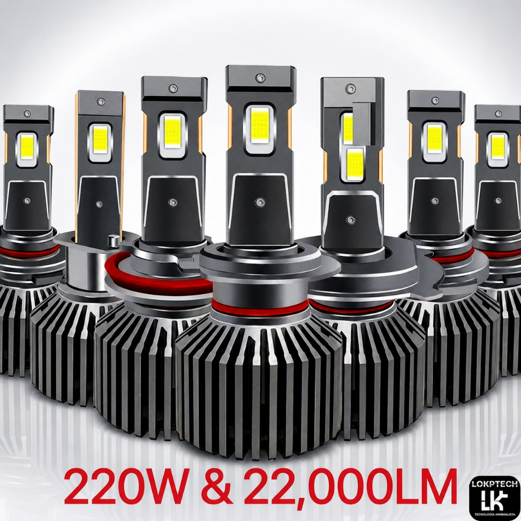 KIT PAR LAMPADA PREMIUM AUTOMOTIVA HIGH POWER CANBUS CANCELLER 80.000LUMENS 220w H1 H4 H7 H11 HB3