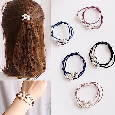 5pcs/set Laço De Cabelo De Alta Tecido À Mão Nó Pérola , Três Camadas Elasticidade Temperamento Simples Coreano Linda F