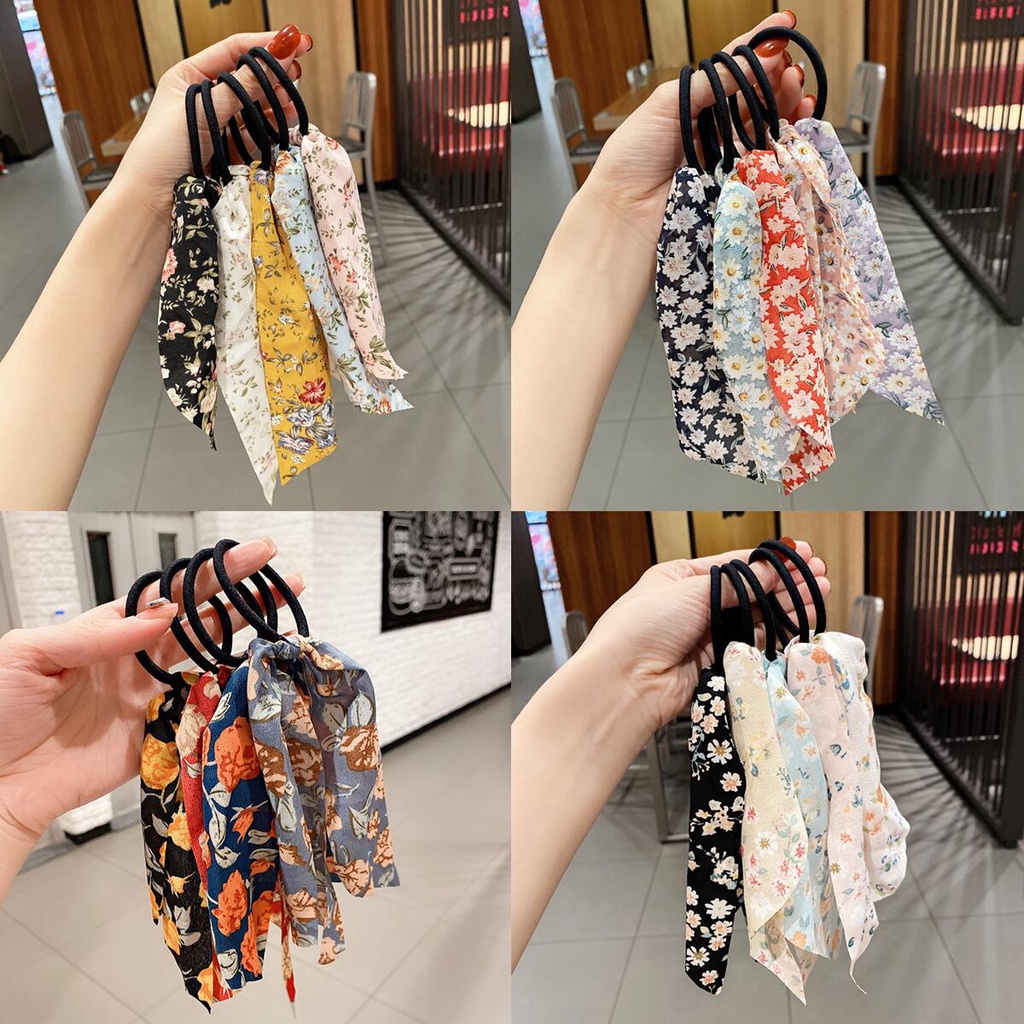 5pcs/set Laço De Fada Corda De Cabelo Flor Fita De Cetim Cabeça Menina Faixa Rabo De Cavalo Atacado