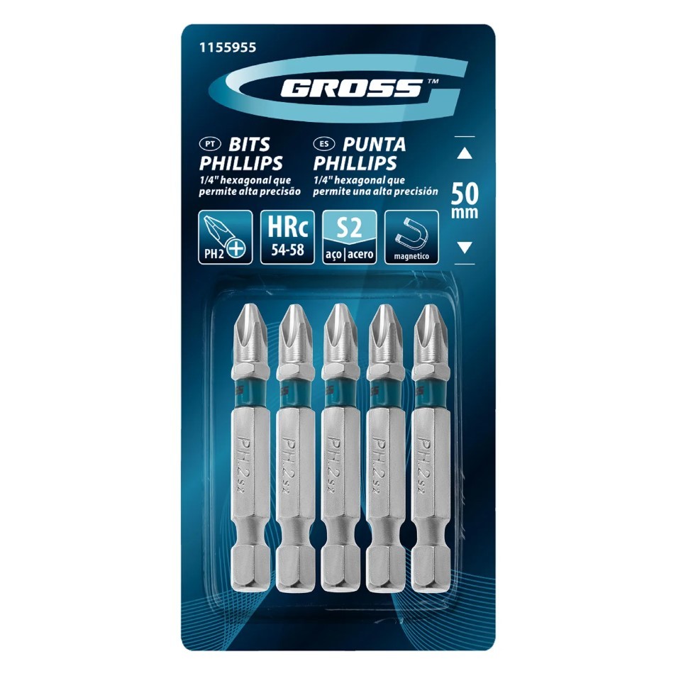 BITS PHILLIPS PH2 ACO CROMO MOLIBDENIO 50MM 5PCS