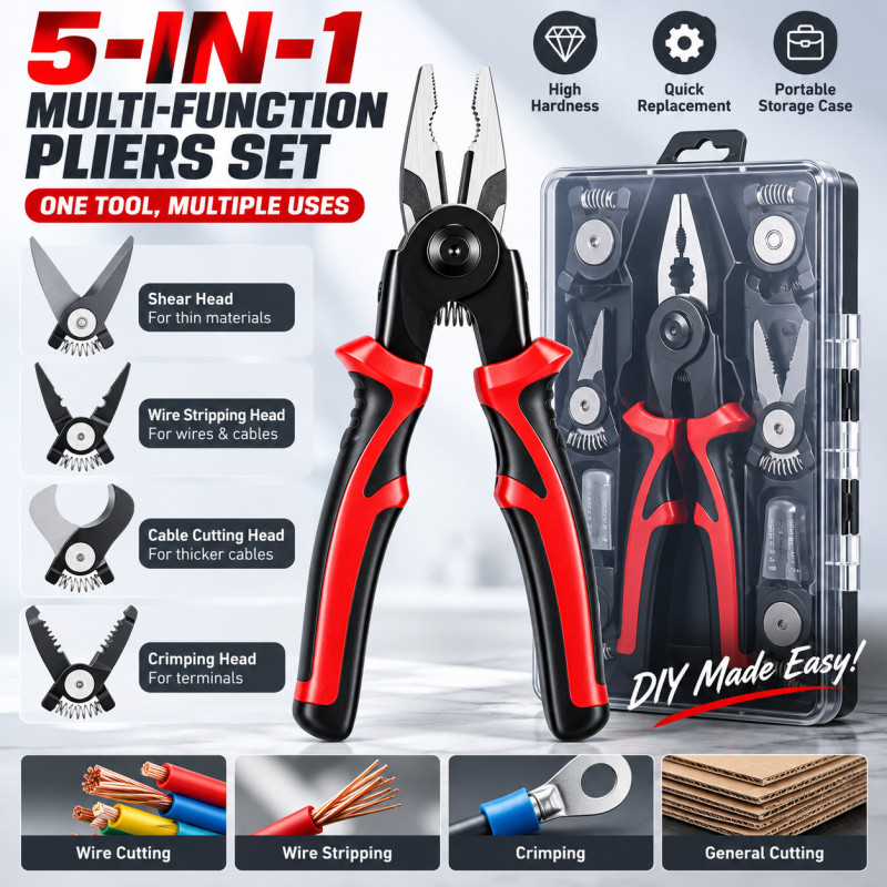 5PCS Cabeça intercambiável pinças Set Lineman Crimping Cable Tesouras Wire Tool Kit