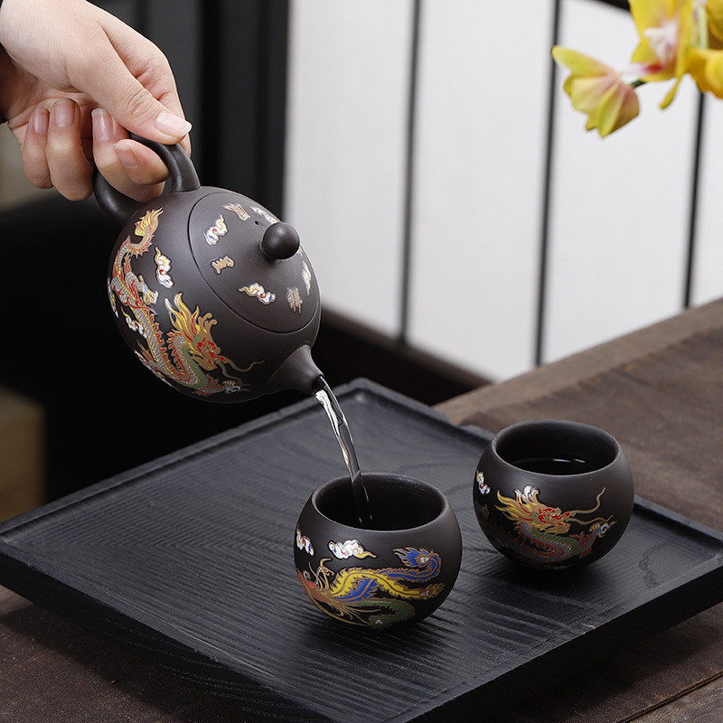 [Novo produto] Pote Xishi criativo que muda de cor Dragon Phoenix Chengxiang Minério cru Pote de argila roxa Mudança de