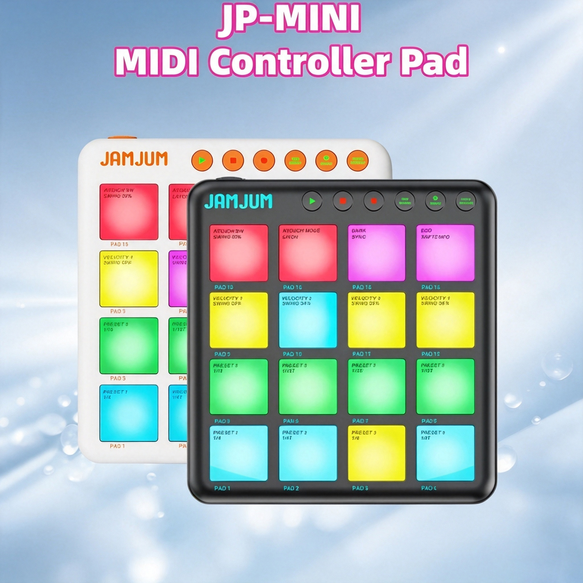 JAMJUM JP MINI MIDI Beat Pad Controlador 16 RGB Velocidade Tambor Almofadas Recarregável Maker Para LoFi EDM DAW Estúdio