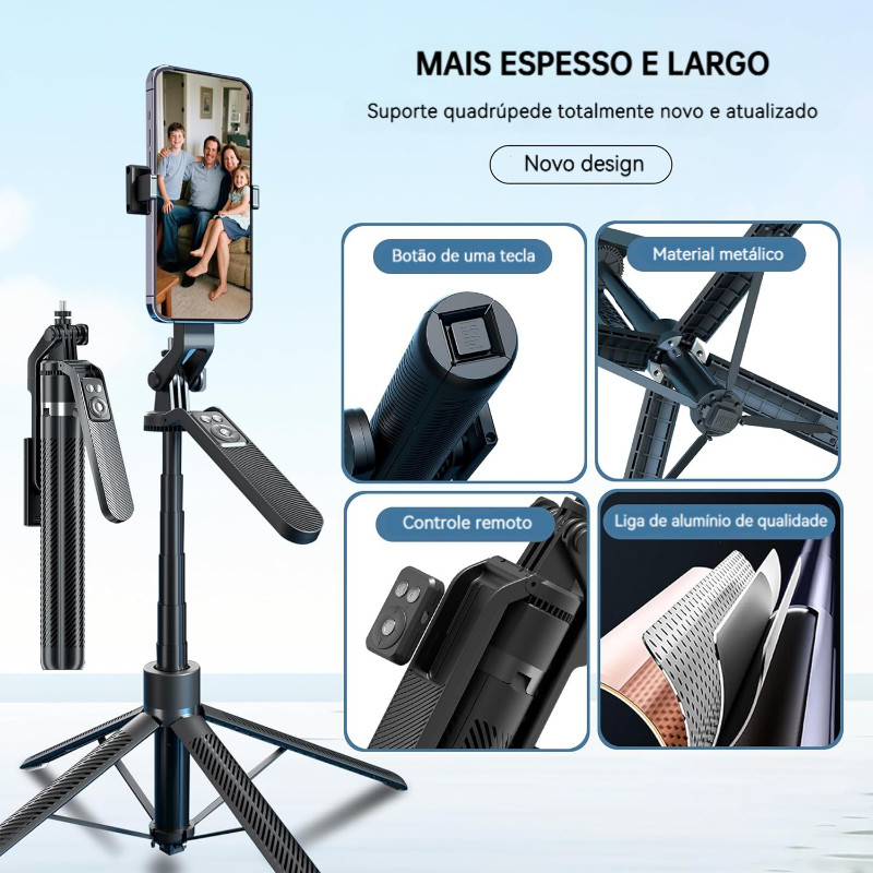 Bastão De Selfie Bluetooth De 1,8 m Tripé Retrátil Para Celular Suporte Multifuncional