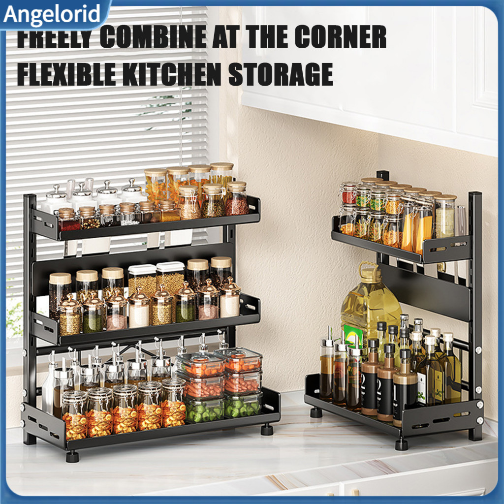 Restaurant Seasoning Rack Kitchen Spice Organizer Carbon Steel 2/3 Tier Multi-layer Countertop Condiment Bottle Holder f
