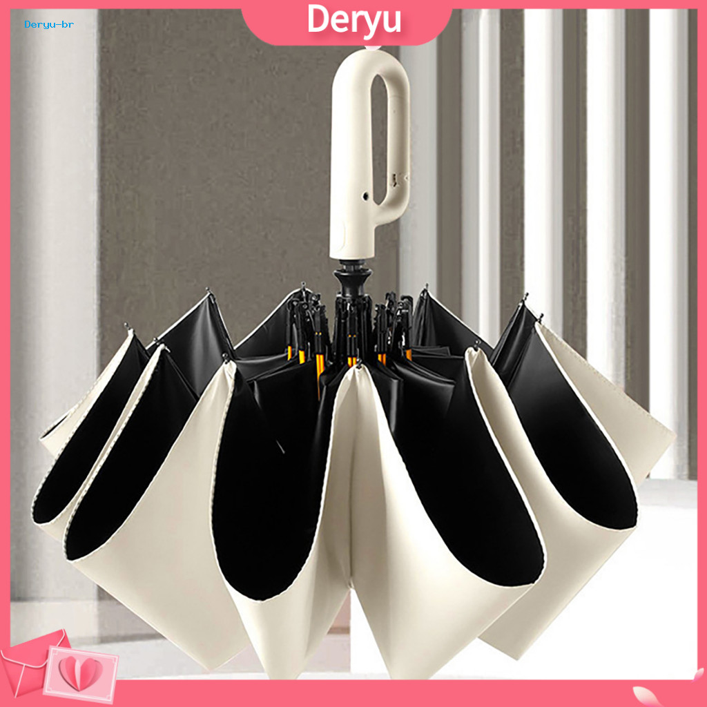 One Hand Operation Umbrella Automatic Folding with Carabiner Handle – Uv Protection Windproof 10-rib Portable Travel f