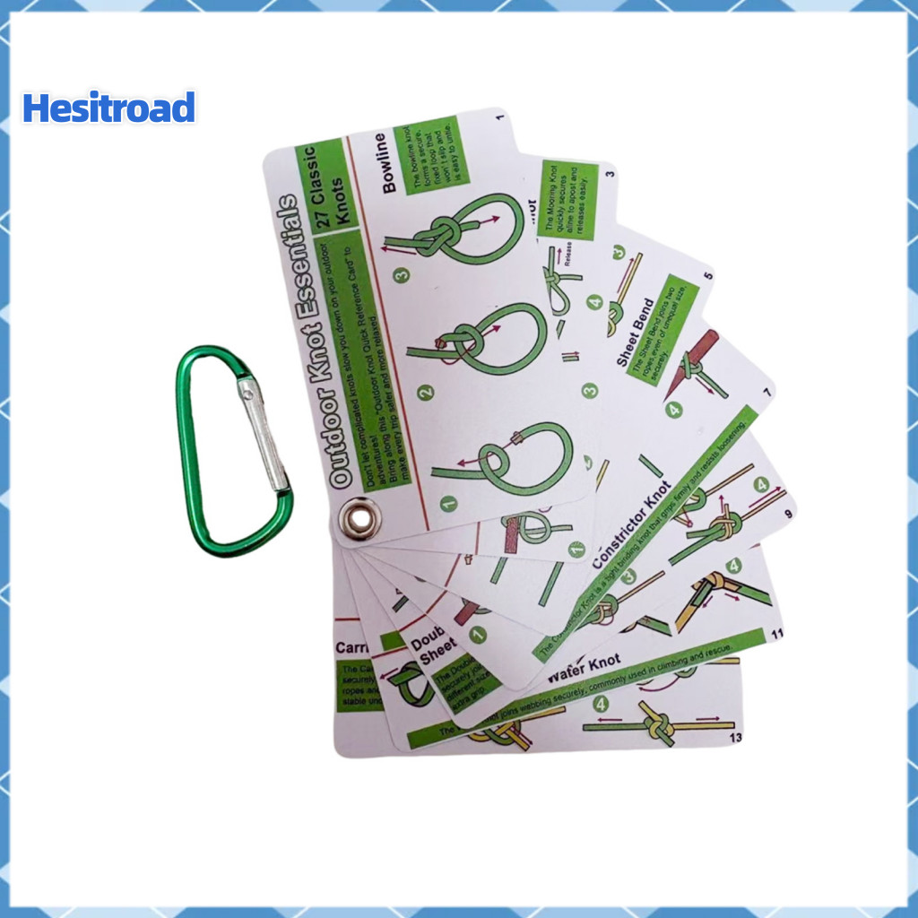 7pcs Knot Pocket Guide Cards with Carabiner – 27 Classic Outdoor Knots for Camping Climbing Backpacking Hiking Surviva