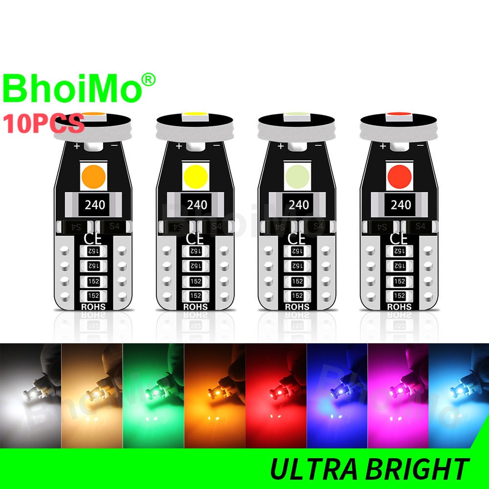 BhoiMo 10Pcs Sem Polaridade Luz Interna Do Carro Com led T10 De Alta Qualidade W5W 194 168 3SMD 3030 Leia O Indicador Da Placa Porta Cúpula Parque Lâmpada De Sinalização Traseira Motocicleta DC12v