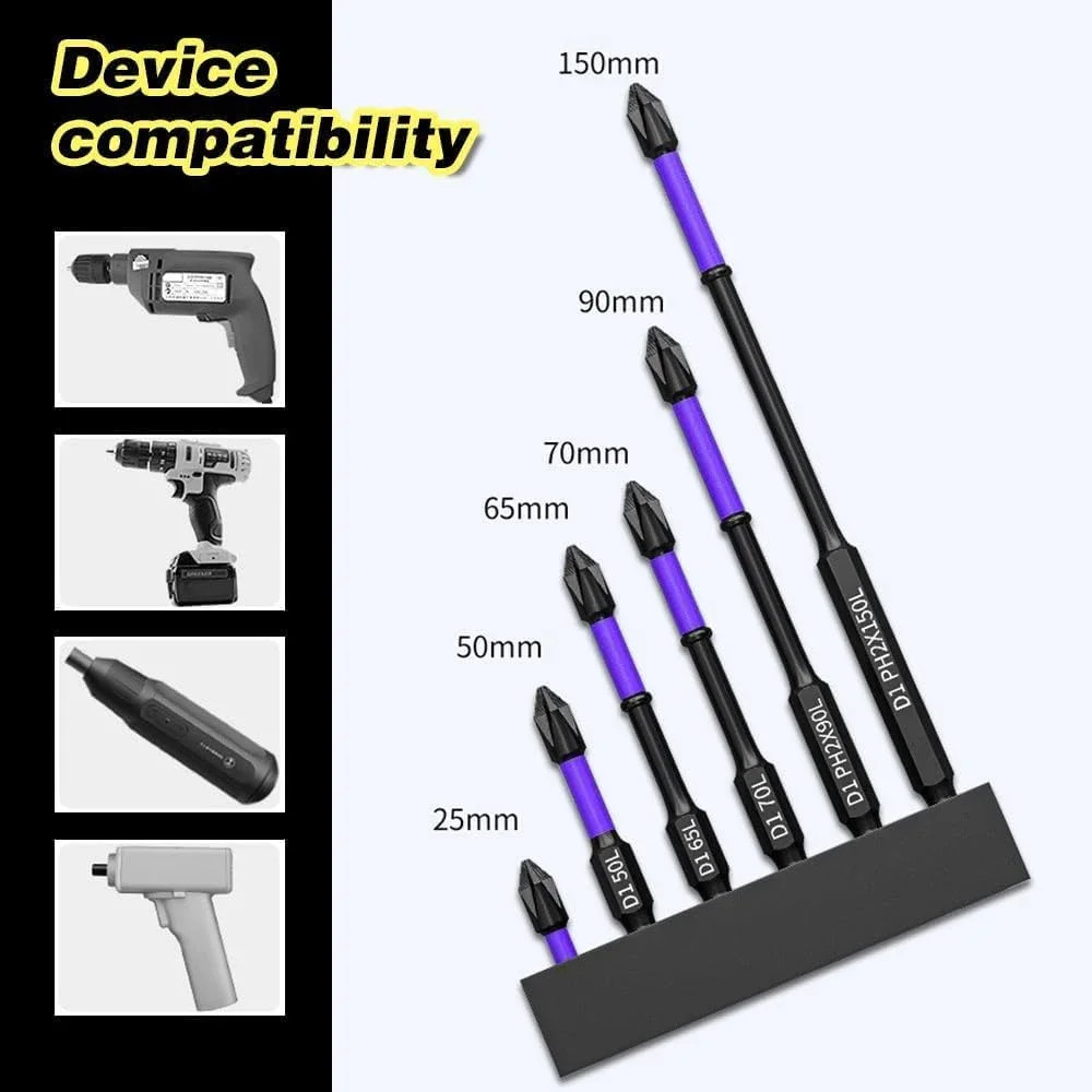Bits Magnético Ponteira Philips Parafusadeira Ph2 Jogo 6 Pcs Imantado Antiderrapante Com Imã Sextavado