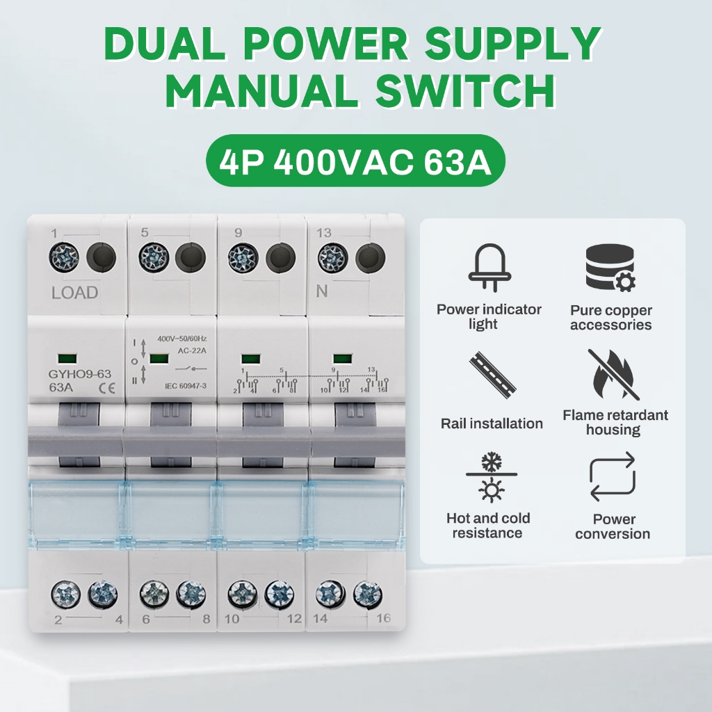GYHO9-63 Manual Transfer Switch 4P 400VAC 63A Dual Power Manual Conversion Isolating Switch