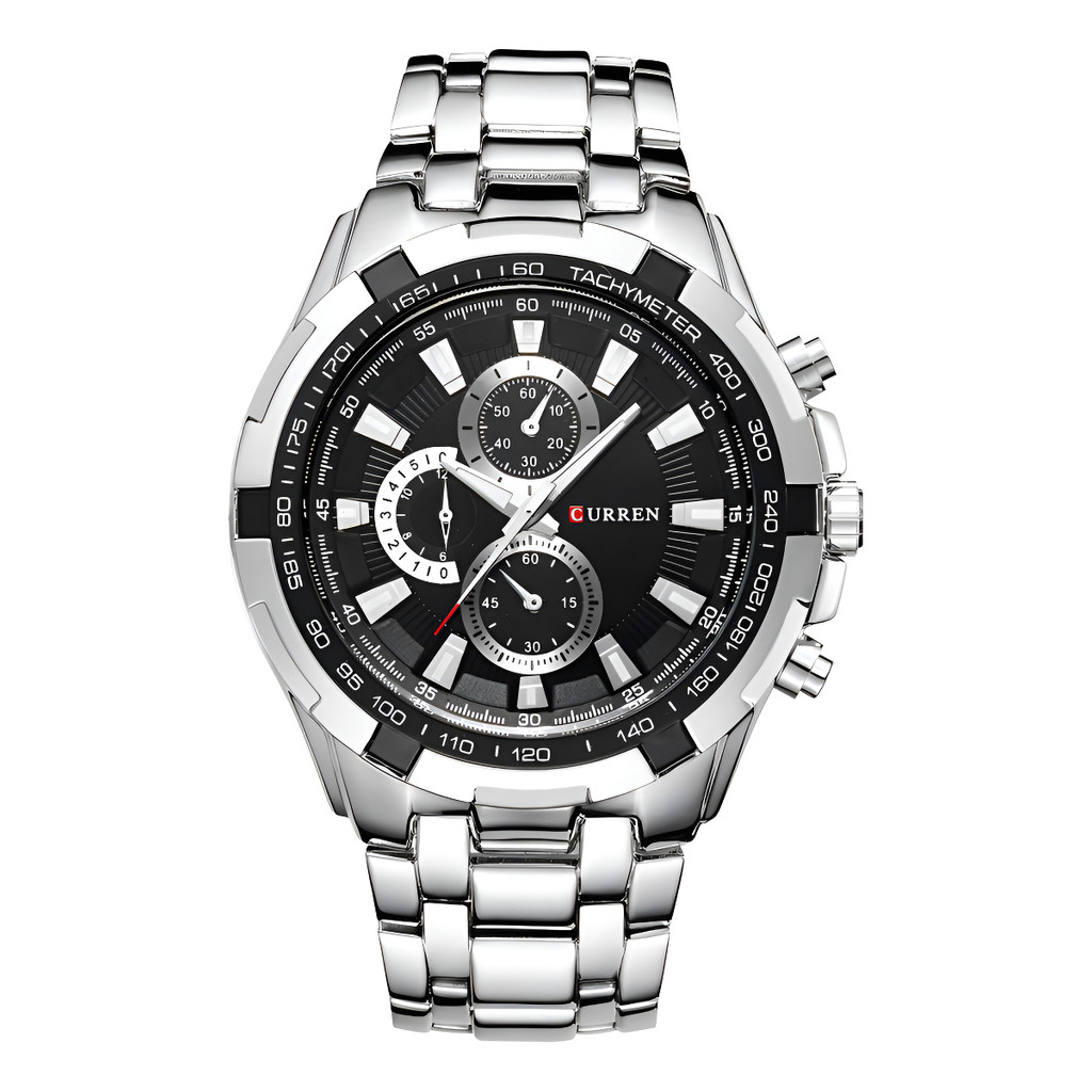 Relógio Curren Luxury Metal para homens Chronograph 8023 Bezel branco/preto