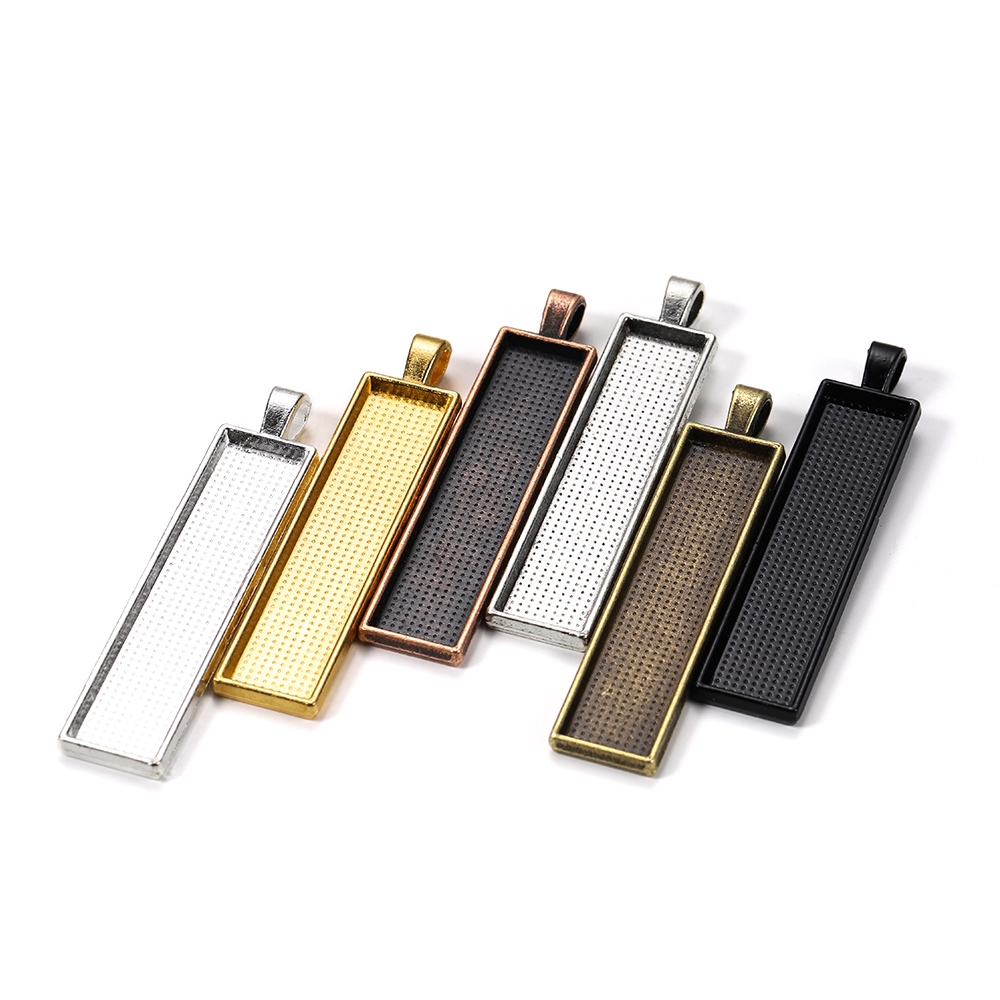 5pcs/Lote Ouro Prata 10 * 50mm Rectângulo Cameo Bezels Em Branco Pingente Cabochon Base Configuração Para Jóias Acessórios Fabricação De Joias Suprimentos