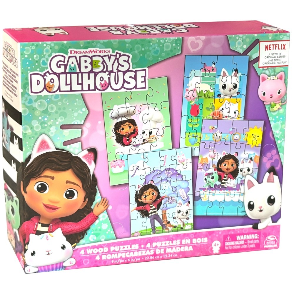 KIT 4 QUEBRA CABEÇAS GABBY'S DOLLHOUSE MADEIRA 12 16 20 24 PEÇAS GROW PUZZLE DESENHO JOGO DIDÁTICO