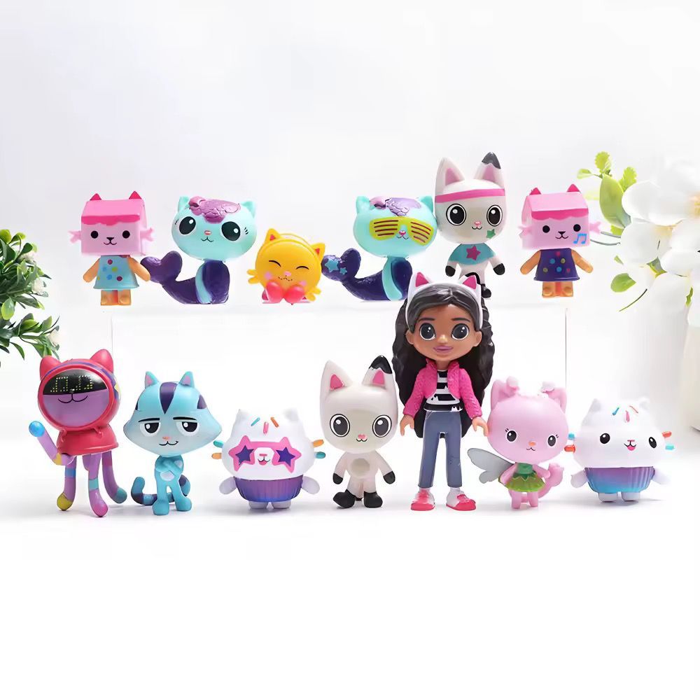 Kit com 13 Peças Gabby Dollhouse PVC Figure Toy Set para Crianças, Mercat Cartoon 8cm