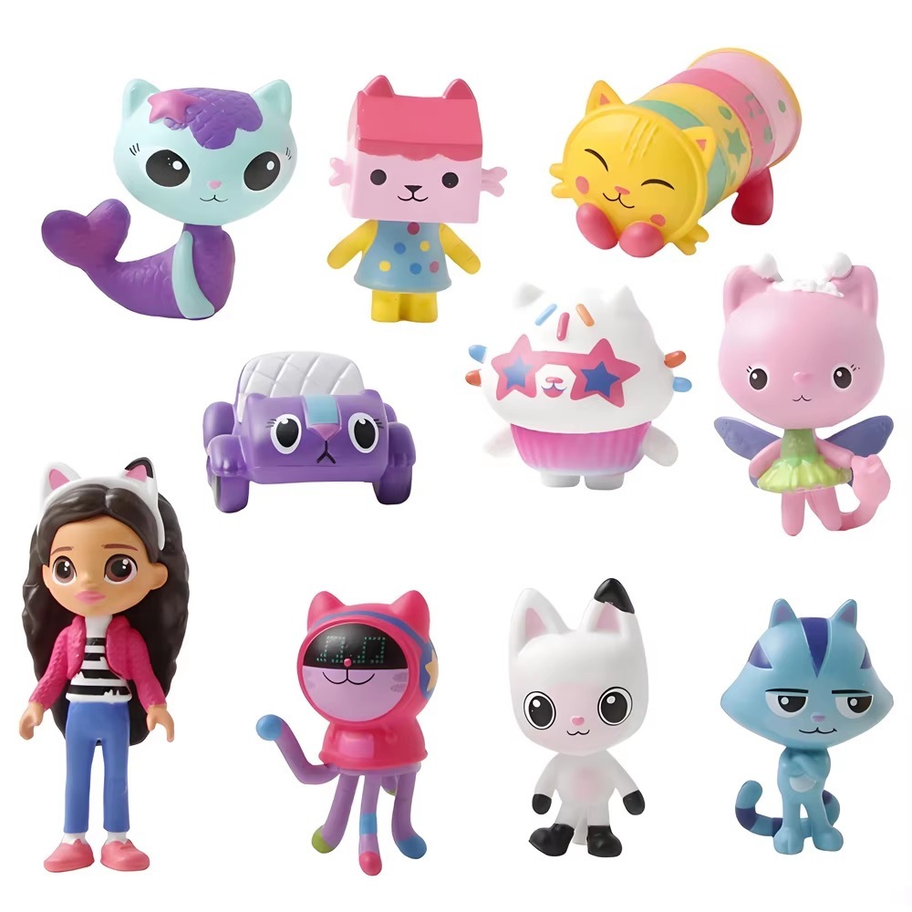 Kit com 10 Peças Gabby Dollhouse PVC Figure Toy Set para Crianças, Mercat Cartoon 8cm