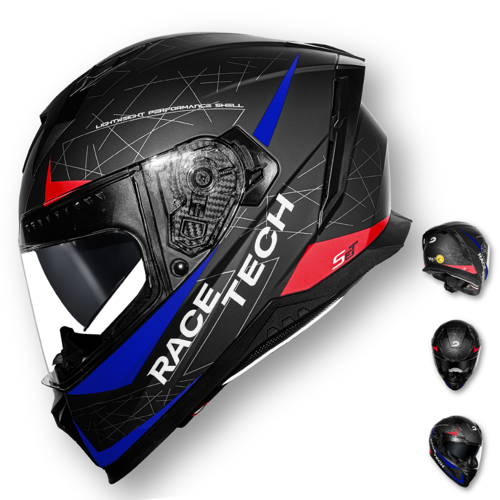 Capacete Race Tech Volt SV - Set Preto Fosco Azul Vermelho com Oculos Solar Interno
