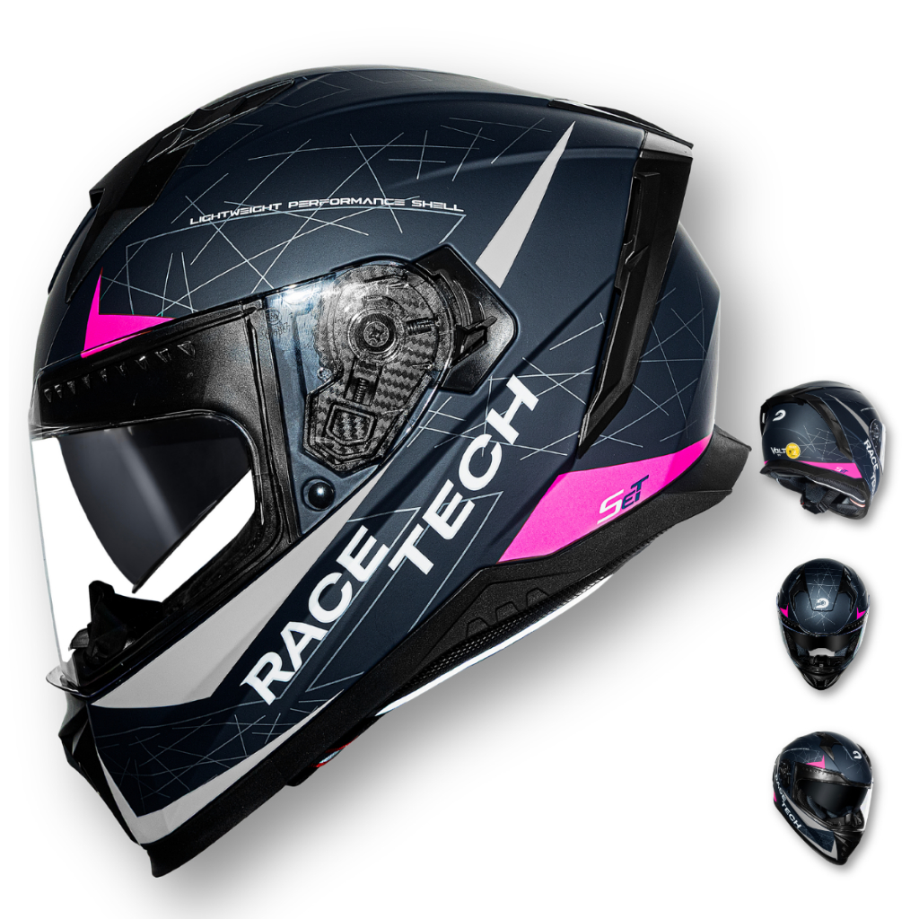Capacete Race Tech Volt SV - Set Preto Fosco Rosa com Oculos Solar Interno