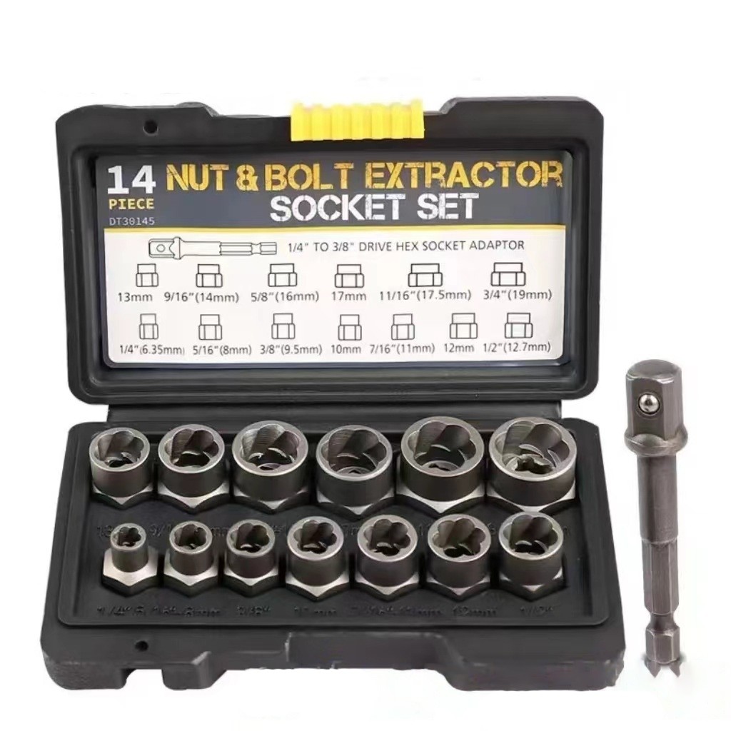Conjunto Extrator De Parafuso De 14 Peças , Soquete Removedor De Porca Danificado Com Adaptador Sextavado De 3/8 De Pole