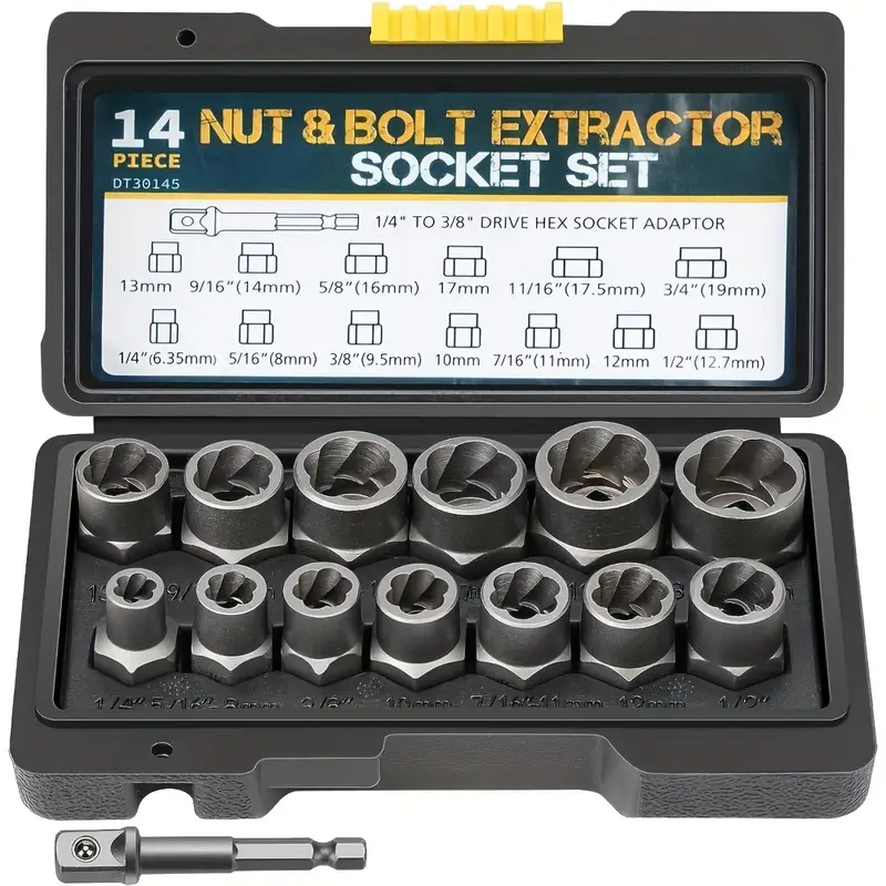 Conjunto Extrator De Parafuso De 14 Peças , Soquete Removedor De Porca Danificado Com Adaptador Sextavado De 3/8 De Pole