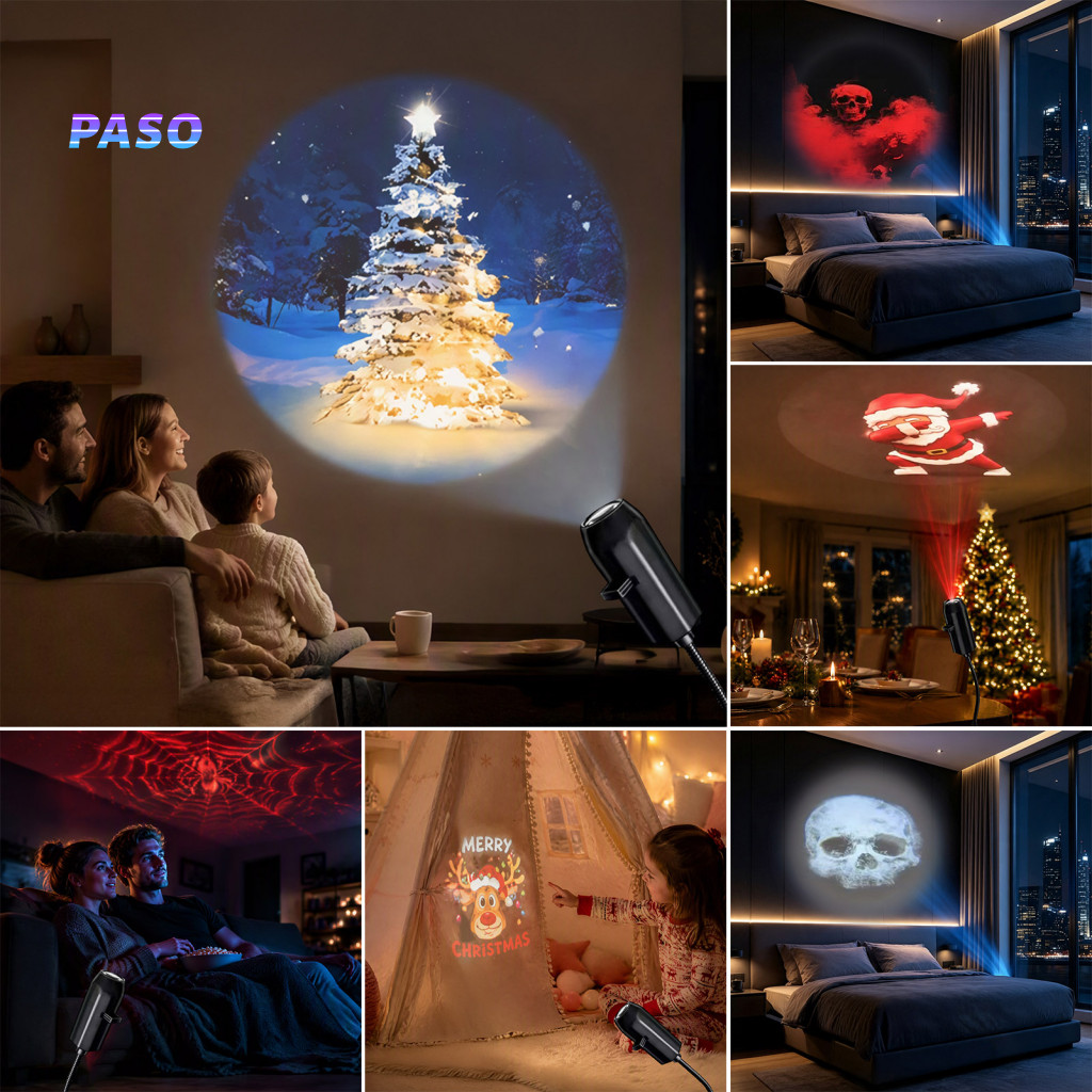 Portable Projection Lamp Flexible Metal Hose Christmas Halloween 5d Projector 3/6/10 Festive Scenes Night Light with Goo