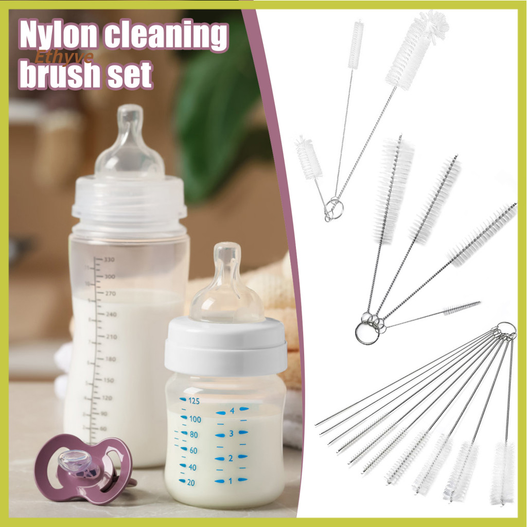 Straw Brush Set Multi Diameter Brushes Extended Reach for Bottles Tall Glasses Straws – Flexible Metal Stem Scrubber M