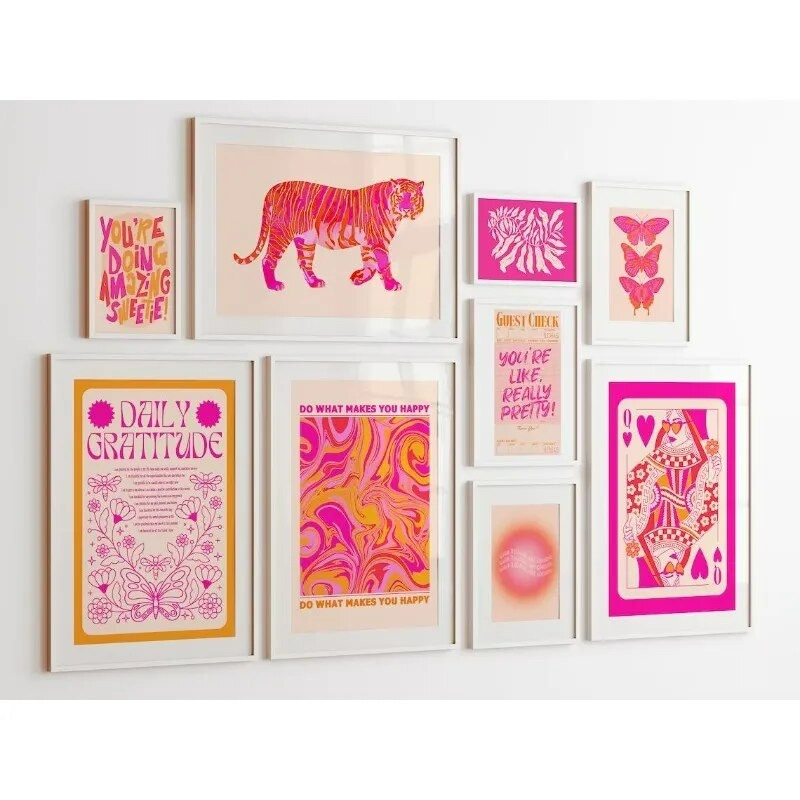 Moda Retro Arte Tela Pintura Laranja Rosa Parede Minimalista Galeria Moderna Mural Colorful Girl Room Decoração