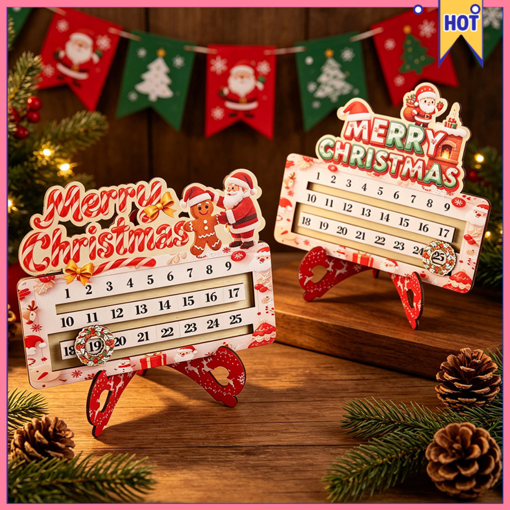 Rustic Wooden Christmas Countdown Calendar with Sliding Date Marker – Festive Holiday Desk Tabletop Decor for Room Fir