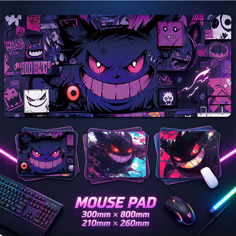 Grande Borracha Gaming Mouse Pad Roxo Escuro Gengar Multi Layout Graffiti Noite Respingo Impressão Antiderrapante Tapete