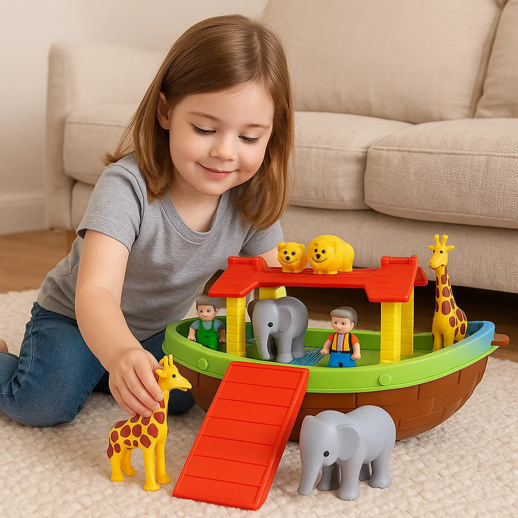 Arca Noé  Montar Bonequinhos Animais Barco Navio Presente Criança Bichinhos Girafa Elefante