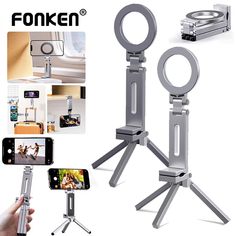 Fonken Suporte de Telefone Tripé Magnético Dobrável 360° Rotativo Portátil para iOS Samsung Viagem Gravação de Vídeo