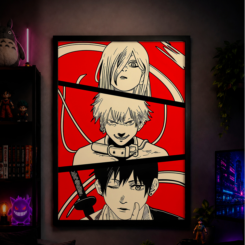 Quadro/Placa Decorativa  Chainsaw Man Denji/Aki/Power/Makima/Reze 21x29 Anime