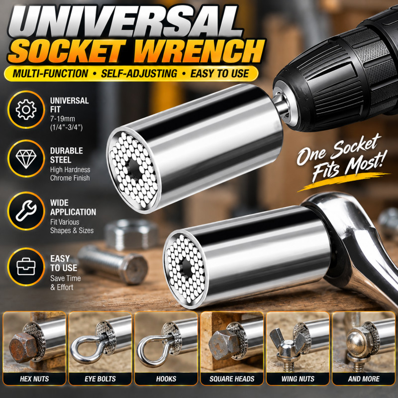 Adaptador de soquete universal de 7 - 19mm multifunção Magic Grip Socket Wrench 1 / 4 Hex Shank Extension Rod