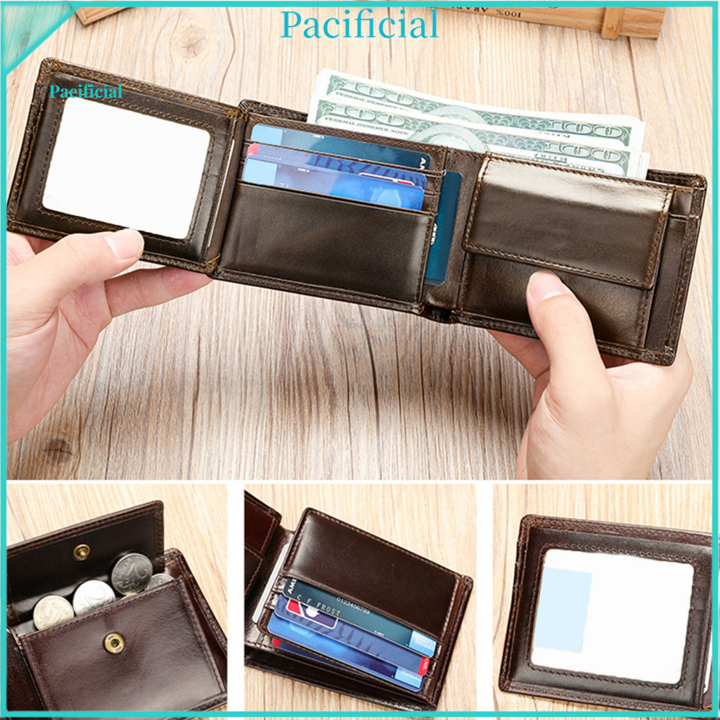 Men Wallet Portable Men's Vintage Faux Leather Bi-fold Large Capacity Minimalist Credit Card Holder Front Pocket Short B